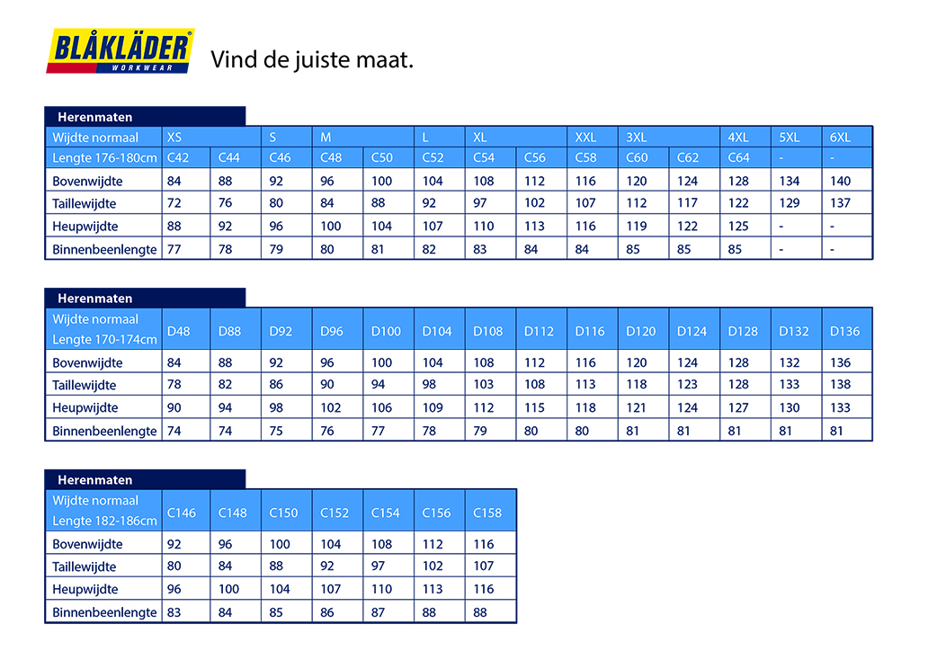 De juiste maat bepalen met de maattabel